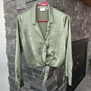 Wilfred Olive Satin Button-Up Blouse